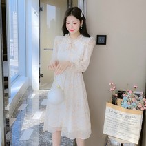 쉬폰 프린트 프렌치 드레스 2023 봄 새로운 디자인 감각 트럼펫 슬리브 페어리 스커트