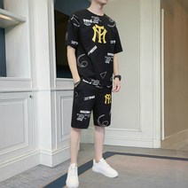 남자 반팔티 여름 캐주얼 세트 트렌드 반바지 면