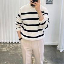 아도르클래식 4컬러 단가라 스트라이프 하찌 캐시미어 라운드 긴팔 니트