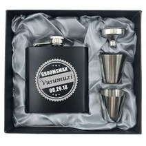 휴대용 위스키 1 세트 맞춤형 새겨진 6oz 블랙 스테인레스 스틸 힙 플라스크 상자 웨딩 호의 최고의 남자 선물 신랑 선물 신랑 들러리 선물, 스타일 13