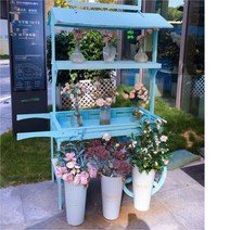 꽃마차 판매대 가판대 마차 트롤리 꽃 스탠드 디스플레이 선반 가게 프리마켓, [01] 파란색, [01] 작은