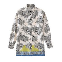 [케이로] 188219 여성용 프린트 셔츠 투피스 세트 긴팔 싱글 브레스트 라펠 롱 블라우스 와이드 튜브 팬츠 수트 2022 가을 캐주얼 의상