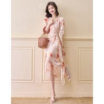 화려한 원피스 봄 꽃 쉬폰 드레스 여행 휴가지 리조트 원피스