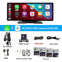 4K 대시 캠 백미러 카메라 Wifi 카플레이 및 안드로이드 자동 듀얼 렌즈 비디오 레코더, Two cam 10m GPS BL_with 128G C, 투캠 10m GPS BL