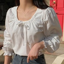 겟잇미 데일리 U넥 스트링 리본매듭 블라우스