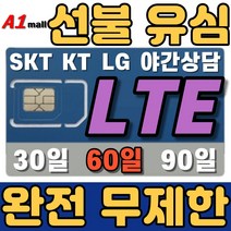 에이원몰 SKT 무제한 선불유심 칩 선불폰 유심카드, 가성비 LTE 무제한, x2회 60일