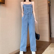 봄 여름 데님 점프수트 청원피스 멜빵 바지 어깨 끈 세미 와이드 팬츠