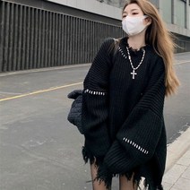 빈티지 여성 힙합 스웨터 하라주쿠 찢어진 streetwear 일본 y2k 가을 니트 풀오버 미적 점퍼 여성