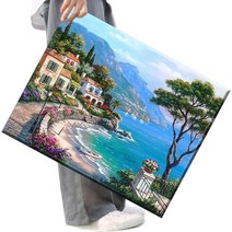 FASEN 액자 캔버스형보석십자수 DIY세트 라운드 비즈 40 X 50cm, FSE33.해변풍경