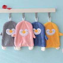 귀여운 펭귄 주방 고리 주방타올 수건 부드럽고 폭신한 극세사 손수건 행주 핸드 타월, 핑크