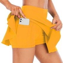 테니스연습기 테니스볼머신 테니스용품 여성 테니스 스커트 높은 허리 반바지 스포츠, Yellow+XXL