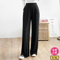 가비진 여성용 골지 일자 와이드 핀턱 밴딩 팬츠