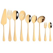 부카티 커트러리 골드 칼 붙이 서빙 용품 식기류 세트 뷔페 케이터링 케이크 삽 소쿠리 스푼 포크 은 제품, [08] 9Pcs