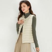 이이엘 여성 경량조끼 오리털 라운드넥 오리털 누빔 빅사이즈 봄가을 간절기