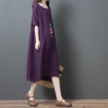 여성 여름 린넨 쿨 루즈핏 날씬해보이는 반팔 원피스 보라색 노랑색 화사한