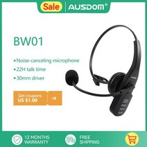 통화전용 AUSDOM BW01 무선 블루투스 5.0 전화 헤드셋 소음 제거 마이크 22H 통화 센터 PC 시간1304694 L3, 1 Black1304694 L3