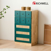 [리치웰] 고무나무 원목 버티컬 포인트 5단9칸 서랍장 560, 색상:진그린