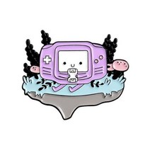 핑크 귀여운 게임 기계 식물 핸드 플립 기계 메뚜기 오버 버튼 크로스 메탈 에나멜 옷 핀 선물 뺏지