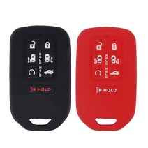 LemSa 2pcs Silicone 7 Buttons Smart Key Fob Cover Remote Keyless Entry Bag Compatible with Honda Ody, Black Red
