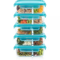 Pyrex Mealbox 10피스 도시락 박스 세트 4컵 분할 유리 식품 보관 용기 무독성 BPA 프리 래칭 뚜껑 냉동고 전자레인지 및 상단 랙 식기 세척기 사용 가능 칸, 10 PC Set, 2.1 Cup Bento
