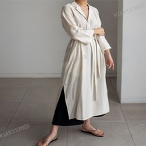 캐주얼 루즈핏 남방 드레스 브이-넥 원피스, 살구색