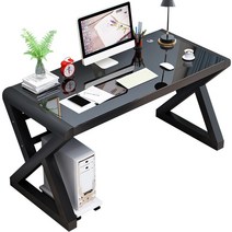 컴퓨터책상 학생 사무용 강화유리 공부방 테스크탑, 140x60x75 화이트 프레임 + 핑크 유리