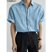 INCERUN 여름 남성 셔츠 옷깃 반팔 버튼