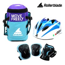 롤러블레이드 아동 인라인 자전거 보호장구 세트 / 인라인 가방+헬멧+보호대, 가방_퍼플민트/헬멧_블루:보호대_블루S