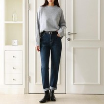 밴딩 배기진청바지 1112260BOTTOM 배기청바지 진청 Dark Blue Denim 캐주얼 어반 모던 심플 베이