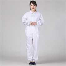 Ogfaour 여름작업복상의 제전분체복 화이트지퍼 쇼트 워크 가을 방진복 무진복 제전복 정전기 방지, 화이트 세트_M