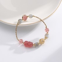 [럭키픽슈] 스트로베리 크리스탈 픽시 팔찌 스몰 디자인 14K 골드 심플 찬 바람 팔찌
