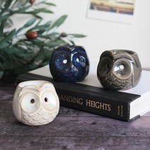 네이처데코 부엉이 아로마 버너 캔들 용기 2P SET (3color), 네이비+네이비