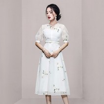 자수 여름 롱 원피스 정장 오피스 허리벨트 시크라인 하객룩 결혼식 돌잔치 고급 예쁜 코디 55 감성 러블리
