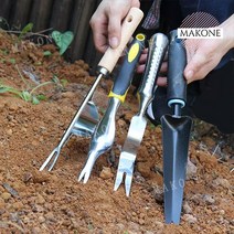 Makone 상표등록 잡초제거도구 잔디제거 풀뽑는도구 원예도구세트, 고무 손잡이 합금 3 이빨 삽