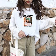 흰색라운드티셔츠 0초여름 여성의류 화이트 롱슬리브티 와이드 루즈핏 MSCHF 상의 이너 552996865