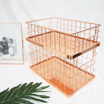 마이글로우 로즈 골드바구니 책장 수건 철망 수납 와이어 네트 바스켓, 1개, 로즈골드(중)