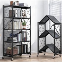 대피공간선반 베란다트롤리 세탁실 틈새 이동식 접이식 철제 수납장, 블랙4단