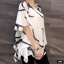 가바바 여성 빅사이즈 반팔 블라우스 물결무늬 프린팅 쉬폰 블라우스 G43970