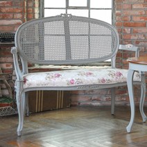 SL겔러리 파이샤 엔틱 마호가니원목 라탄벤치 2인용 2색, 라이트그레이