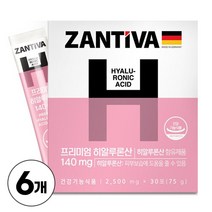 히알루론산 식약처인증 콜라겐 수분충전 피부보습 건강한 피부 도움 건강기능식품 분말 가루 스틱, 6박스, 30포