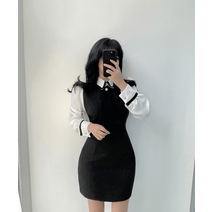 [고급미-/사이즈있어요] 보다 타이 브로치 카라 미니원피스