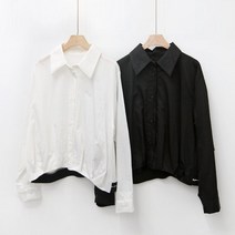 여자 레터링 밴드 벌룬 핀턱 언발 크롭 바스락 셔츠