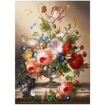 비천 실크사십자수 도안원단 DIY키트 자수세트, 와인글라스 로즈