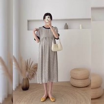 여름 여름 챙 연한 빨간색 스타일 스타일 유행의 출산 배 뱃지 중간 길이 이 임신 드레스를 하지 않는 것이 좋습니다