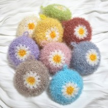 데이지 꽃 수세미 핸드메이드 뜨개, 블루그레이