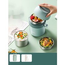 보온 도시락 스텐반찬통 도시락반찬통 열 보존 도시락 초장 열 보존 배럴 다층 스테인레스 스틸 휴대용 도시락 학생 및 직장인을위한, 녹차 그린1.6L【단열 가방 보내기 식기 세트】