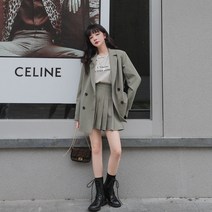 맘룩 명품스타일 엄마등원룩 아줌마큰옷 원피스 작은 양복 여성 한국 봄과 가을 재킷 + 주름 치마 투피스 대학 스타일 학생 여성 정장
