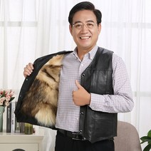 겨울 중년 남성 패딩 조끼 베스트 무스탕 보온 노년 양모 모피