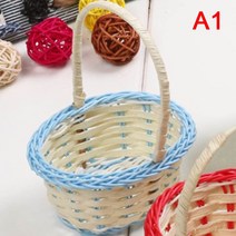 수납정리 등나무 라탄바구니 미니 손으로 짠 저장 플라스틱 직조 저장 패브릭 꽃 과일, 푸른