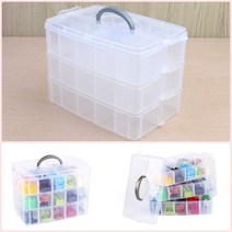 뉴리웹 휴대용 3단 투명손잡이상자 핑크 악세사리보관함 손잡이투명케이스 칸막이보관함, 투명